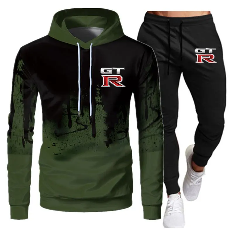 

2021 Spring GTR Men's Hoodie Suit Fashion Letter Print Autumn Brand Casual Sports Suit Men's Sports Two Piece Splicing Suits