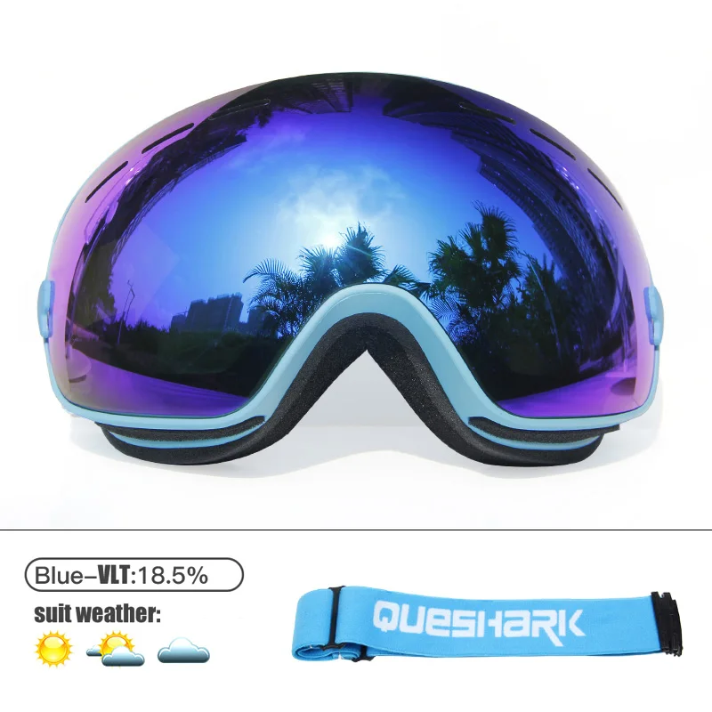 Blue Queshark лыжные очки двухслойные UV400 Анти-туман большие Лыжные маски очки для катания на лыжах мужчины женщины снег сноуборд очки - Цвет: Blue