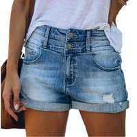 denim shorts summer women botton fly high waist jean shorts fashion ripped straight leg light blue causal new female shorts