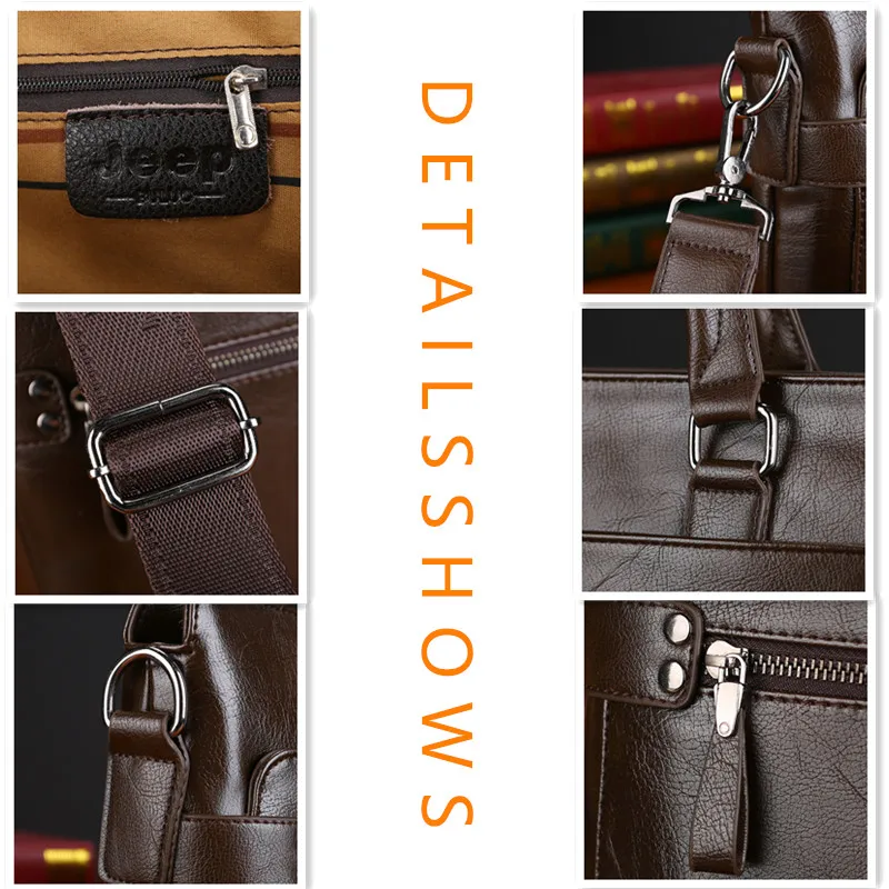 JEEP BULUO High Quality Briefcases Fashion Bag For Laptop Business Travel Bags Handbags Leather Office Shoulder Bags For Men