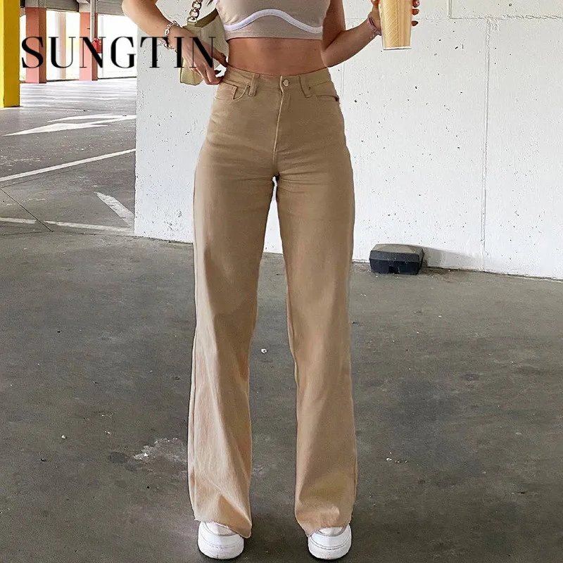 Модные повседневные женские джинсы Sungtin с высокой талией винтажные удобные