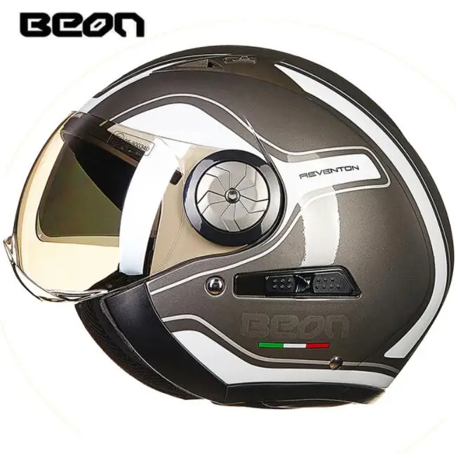 BEON мотоциклетный шлем с двойными линзами 3/4 открытый Мото Casco Capacete винтажный