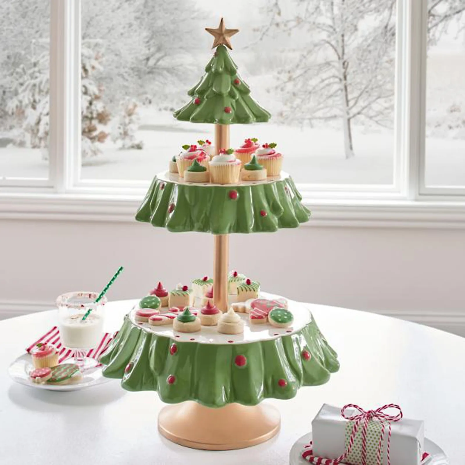 

Christmas Tree Dessert Table Fruit Plate Double Layer Cake Stand Holiday Party Candy Plate Snack Tray Xmas Snack Rack Holder