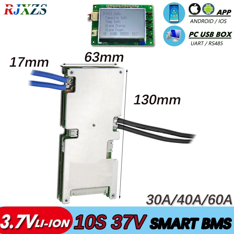 BMS 10S 30A/40A/50A active smart bms 10s 42v Li Ion pcm с android Bluetooth app UART wi Fi программное обеспечение