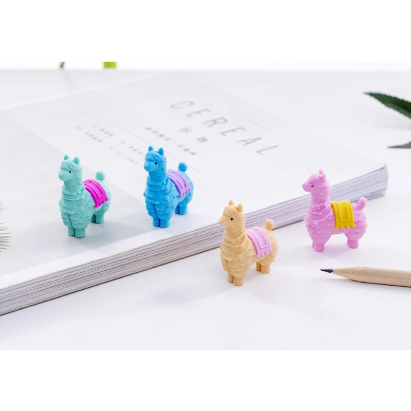 

4pcs/set New Cute Little Alpaca Kawaii Office Stationery Rubber Eraser For Kids Gifts Correction Supplies Eraser