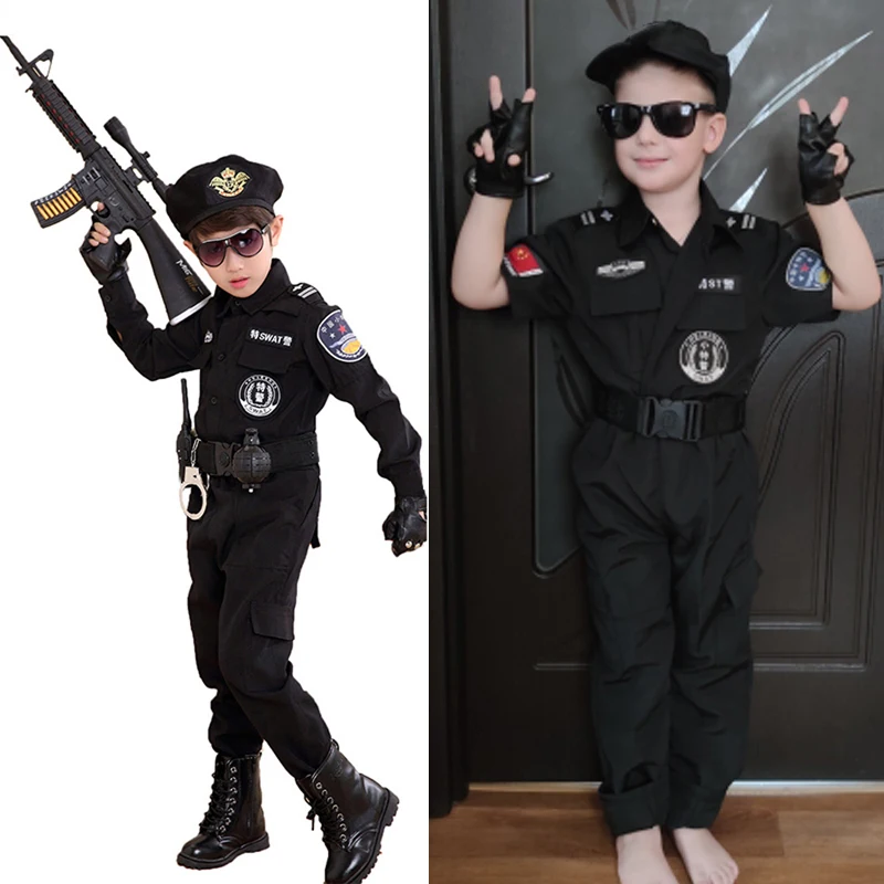 אנימה בגדי תלבושות שוטרים מיוחד קרנבל מסיבת Holloween מסיבת אחיד לילדים ילדים צבא ילד וילדה 110-160CM