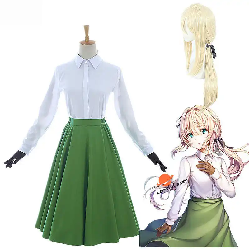 

Violet Evergarden Anime Cosplay Costume Wig Top Skirt Gloves Headwear Full Set Halloween Christmas Party Uniform Girls Women