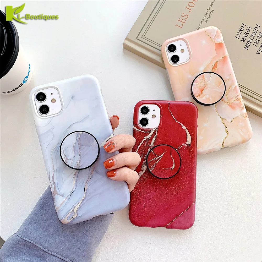 

Fashion Stand Holder Marble Case Cover for iPhone 11 Pro X XS XR MAX SE 2020 7 8Plus Case for iPhone 7 8 plus Soft Silicon Cases