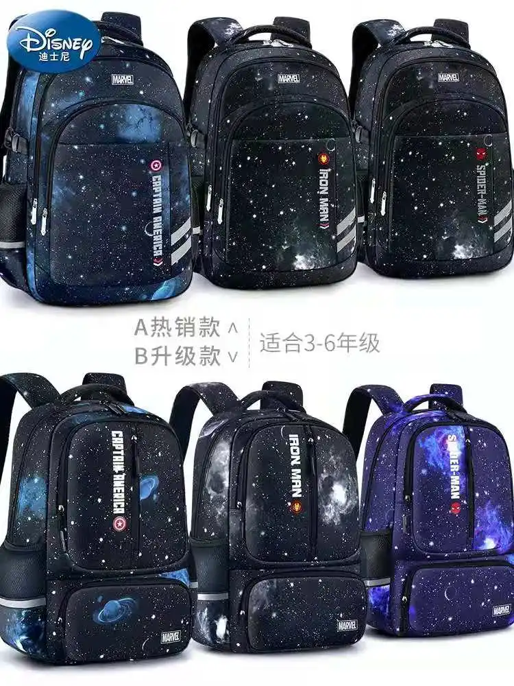 Disney New School Bags For Boys Primary Middle Student Shoulder Orthopedic Backpack Large Capacity Spider Iron Man Mochilas