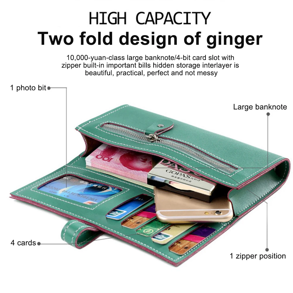 Women's Solid Color Faux Leather Long Wallet Card Phone Holder Clutches Purse | Багаж и сумки