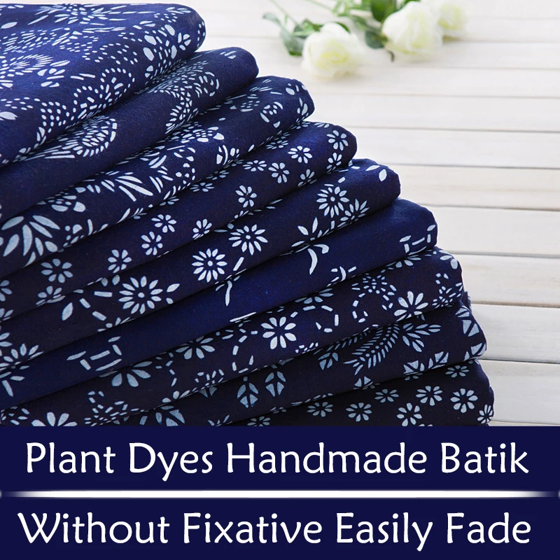 

Width 90CM Cotton Plant Dyes Handmade Batik Blue Fabric Home Garden Decor DIY Sewing Material Without Fixative Easily Fade