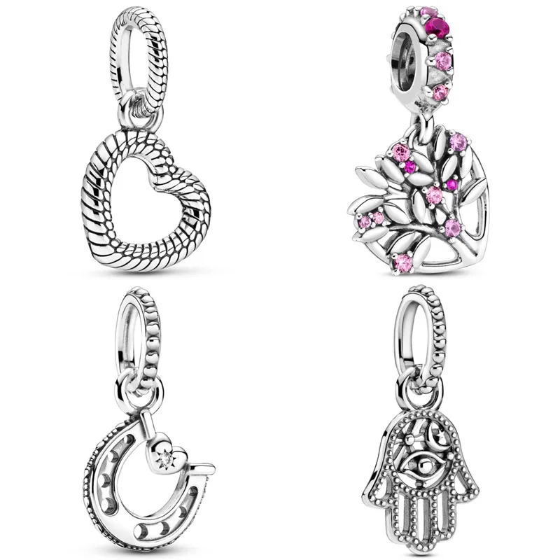 

Защитная подвеска в виде руки Хамса, розового сердца, семейного дерева, искусственный серебряный шарм, подходит для браслета pandora, ювелирные...