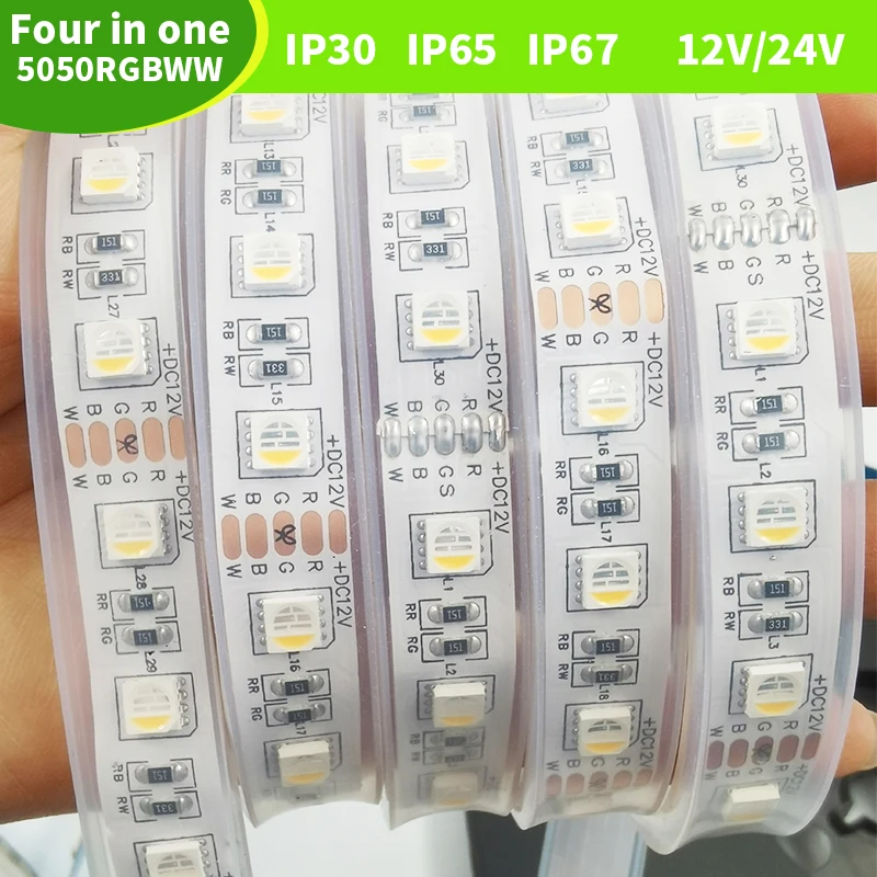 

HUAL 5M 300leds DC 12V 24V RGBWW 4 color in 1 led chip 60Leds/m Waterproof IP30/65/67 5050 SMD flexible LED Strip light