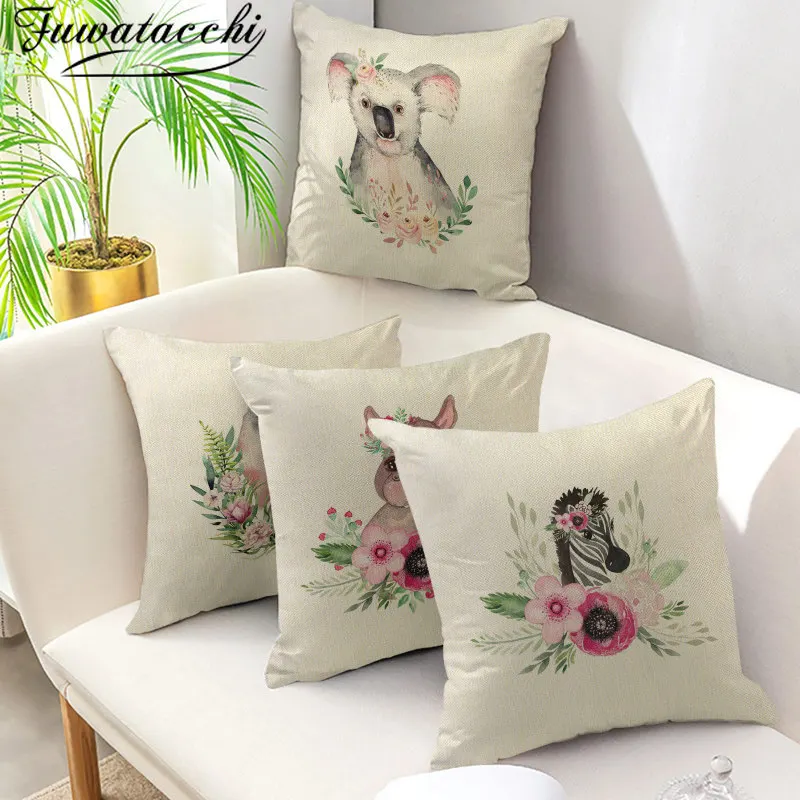

Fuwatacchi Cute Elephant Giraffe Pillow Cover 45*45 Cushion Cover Linen Throw Pillows Cases Decorative Sofa Home Decor Covers