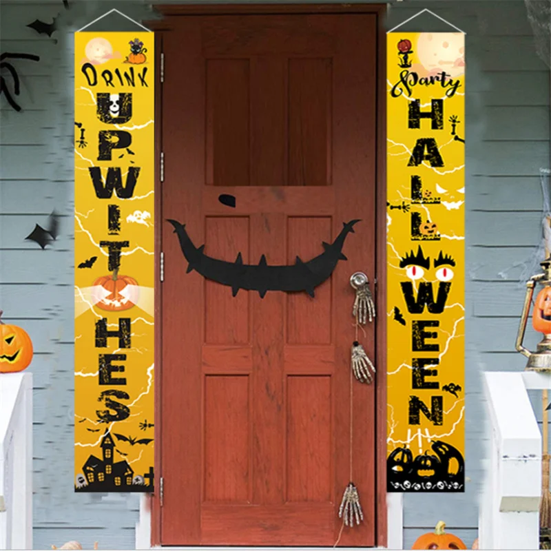 

180cm Halloween Door Curtain Couplet Outdoor Decoration Ghost Festival Party Flag Hanging Banner Halloween Decorations for Home