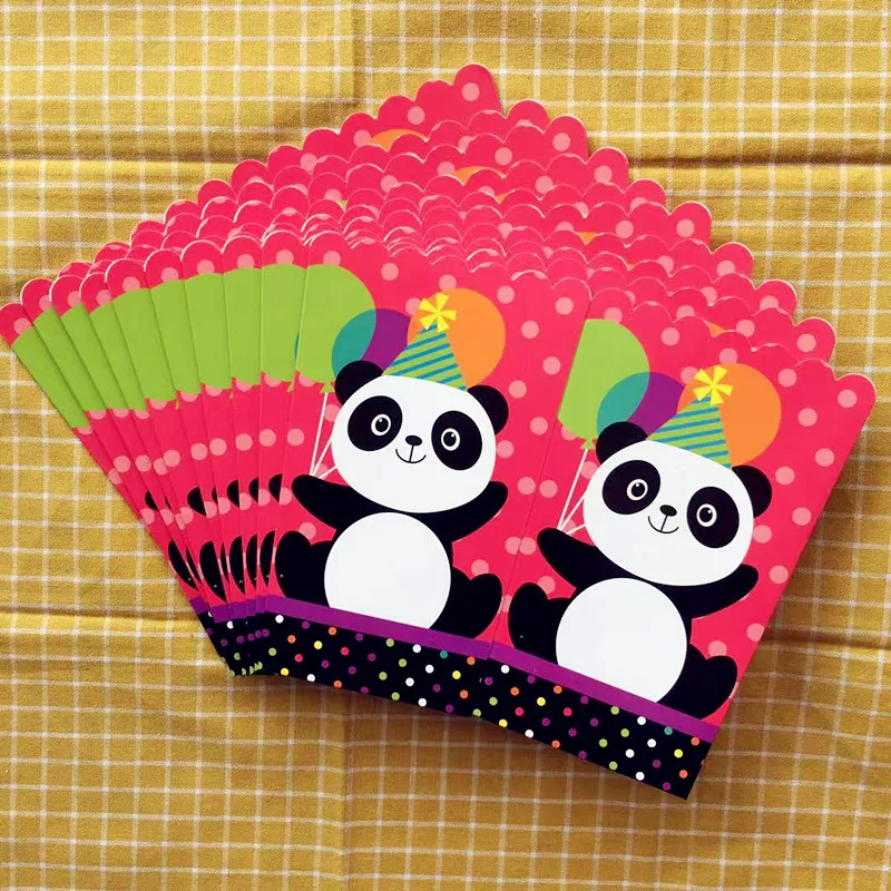 10pcs popcorn boxes Прекрасный красочный мультфильм панда бумажная тарелка чашки флаг коробки для попкорна вечерние украшения для детей мальчиков девочек день рождения - Цвет: 10pcs popcorn boxes