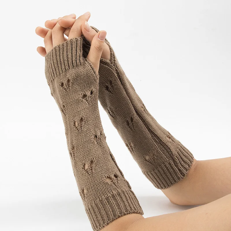 

Women Fingerless Gloves Hand Warmer Arm Gloves Women Knitting Hollow Heart Mitten Warm Gloves Winter Warm Cuff