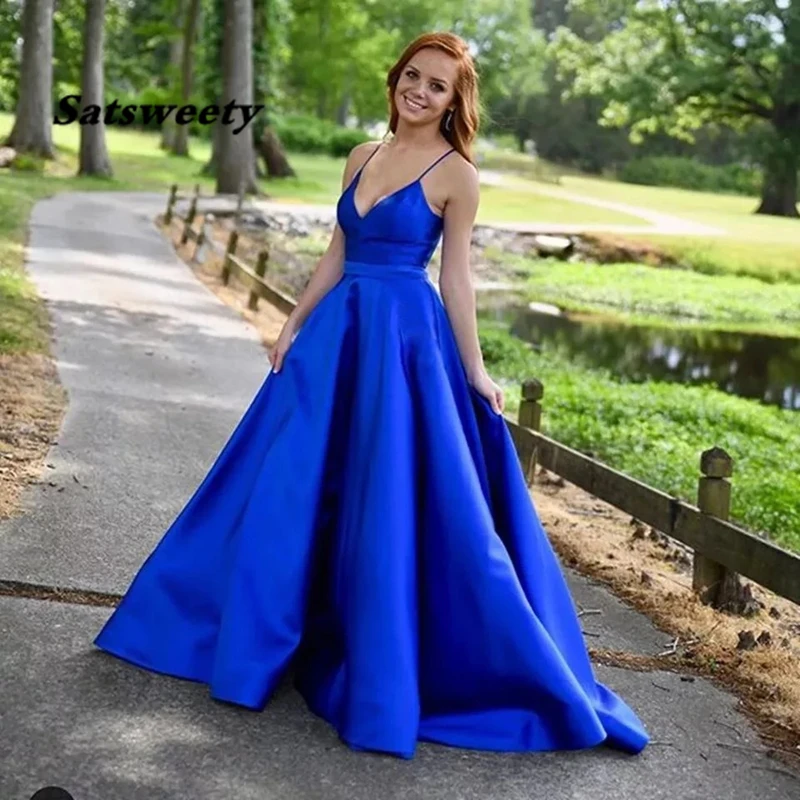 Королевский синий цвет Туфли на выпускной из сатина вечерние платья платье vestido de