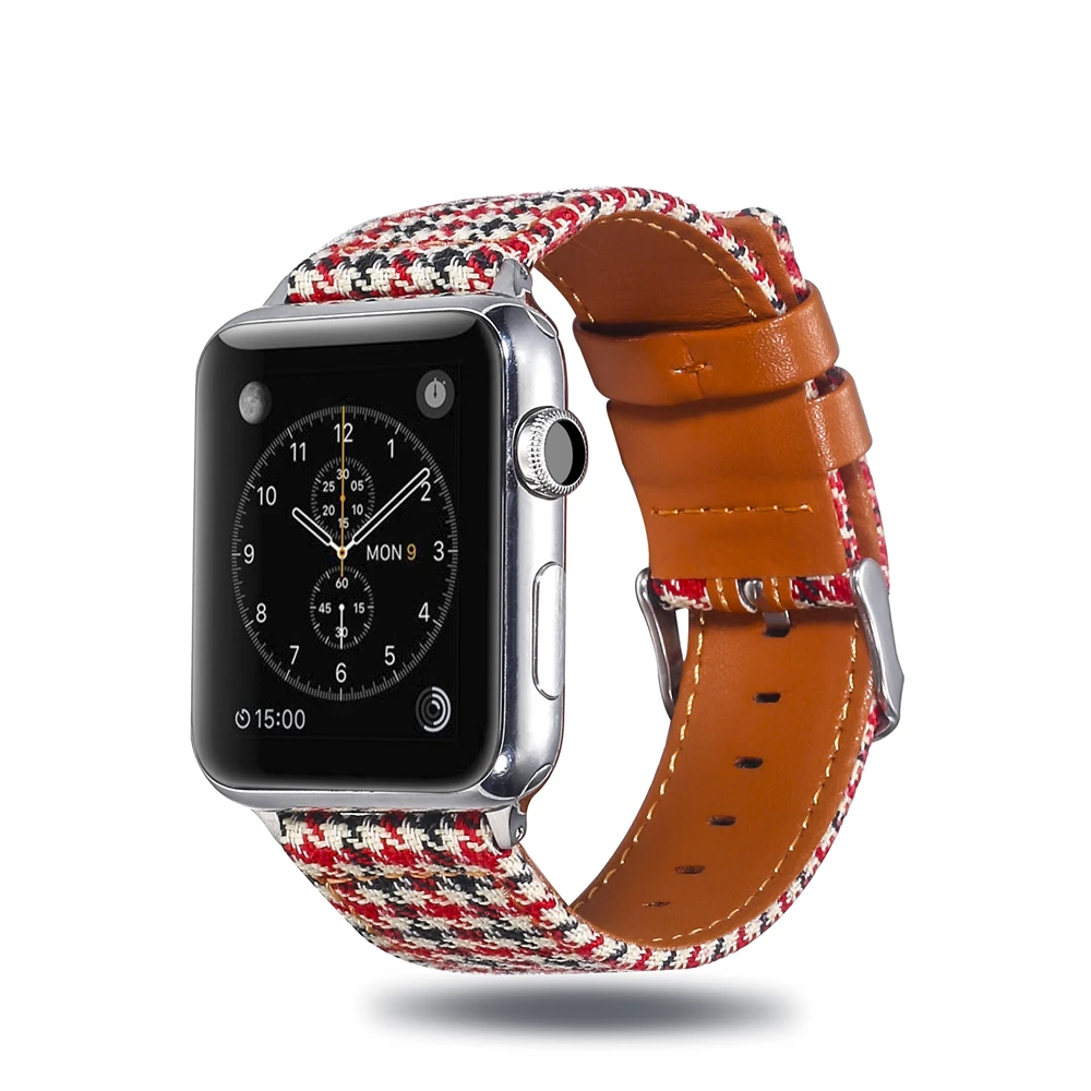 Холщовый ремешок для часов для Apple Watch 38 мм 42 мм 40 мм 44 мм нейлоновый кожаный ремешок для часов браслет для iWatch Series 5/4/3/2/1