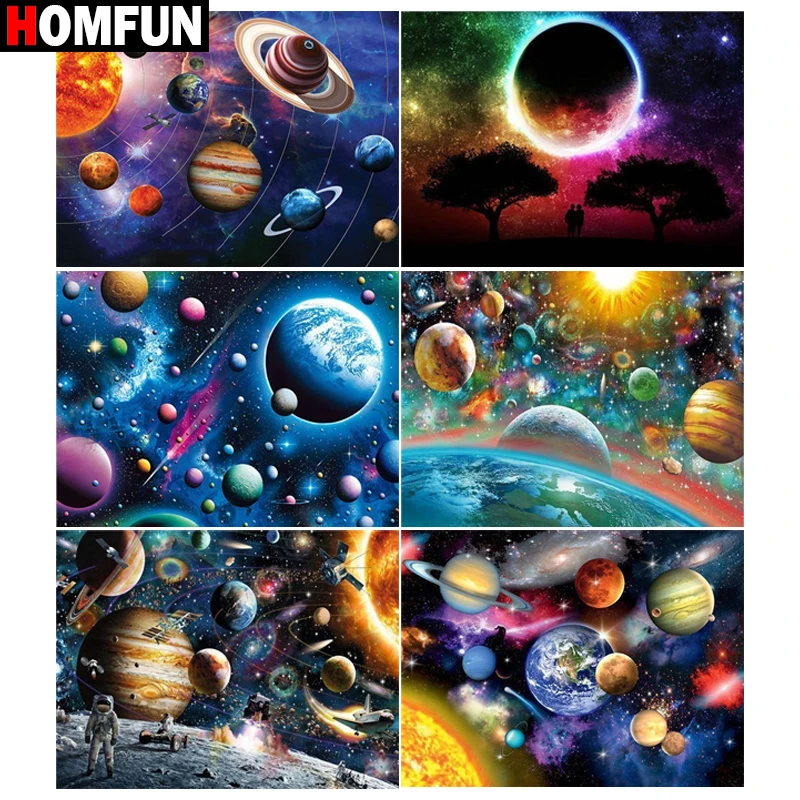 HOMFUN 5D DIY Diamond Painting "Universe starry sky planet" Full Drill Resin Diamond Embroidery Cross Stitch Home Decor