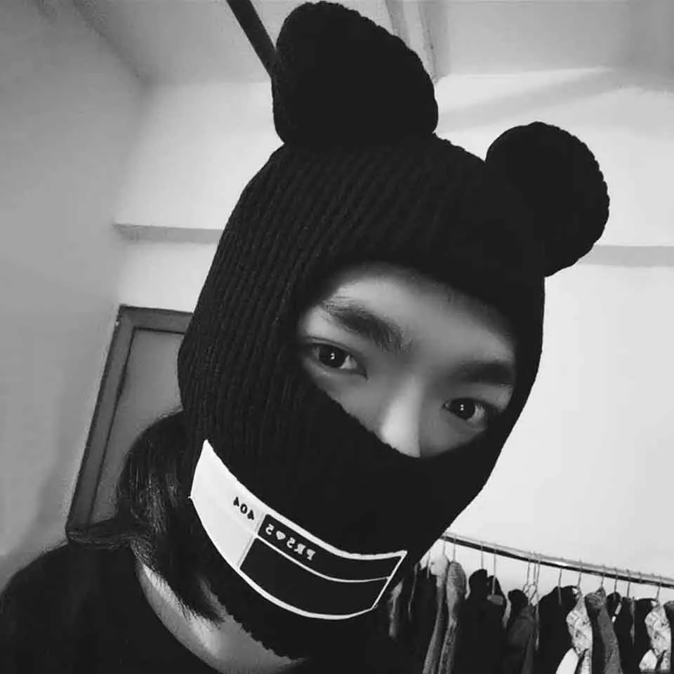 Full Face Cover Ski Mask Hat With Mouse Ear Balaclava Knitted Hats Windproof Skullies Beanies Bonnet Winter Warm Unisex Caps | Аксессуары