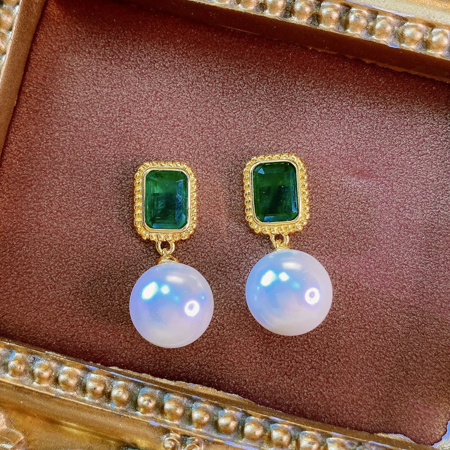 

Genuine 925 Sterling Silver Freshwater Pearl Emerald Drop Earrings Women's Wedding Anniversary Party High Jewelry Gift