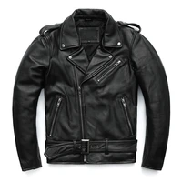 classical motorcycle leather jackets mens coat jacket 100 natural calf skin thick moto jacket solid color genuine leather coat