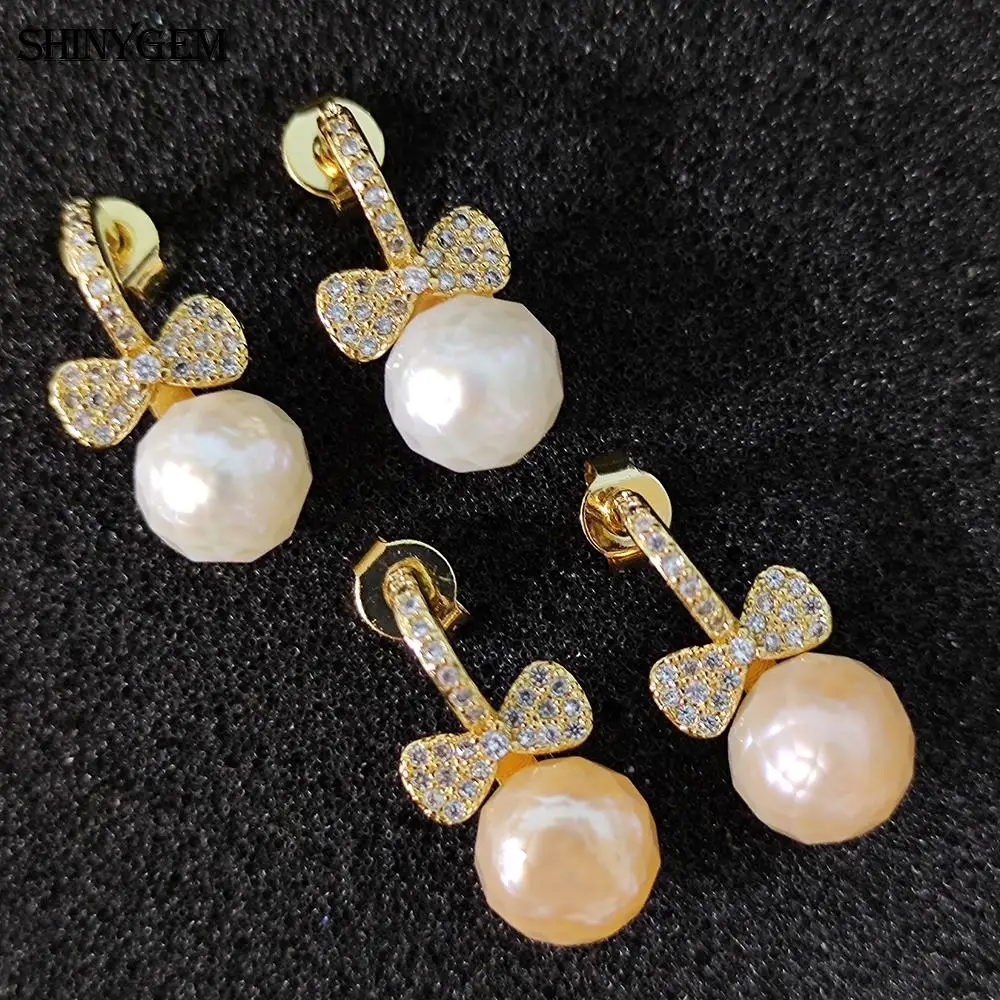 

ShinyGem Natural Baroque Pearl Earrings For Womens Hand Cut Craft RoundBeads Fashion Jewelry Party Luxury Accessories Earring