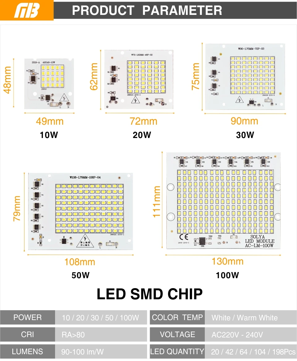 Светодиодный чип SMD2835 с бусинами, умный IC 220 В вход 10 Вт 20 Вт 30 Вт 50 Вт 100 Вт, сделай сам, для наружного прожектора, прожектор, холодный белый, теплый белый