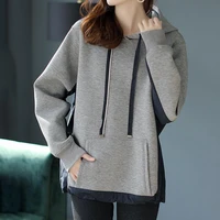 hooded stitching pocket sweater womens autumn 2021 new fashion loose sweatshirt women oversized hoodie regular polyester