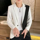 Мужской повседневный Блейзер, корейская модная одежда, костюм в стиле пэчворк, куртка, Мужская Летняя тонкая красивая одежда, приталенное пальто, красный, белый, синий