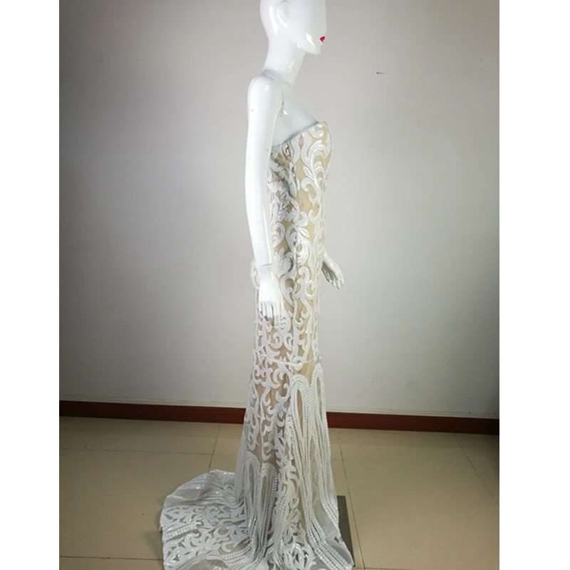 Элегантное Белое длинное платье без бретелек с блестками сексуальное женское 2019