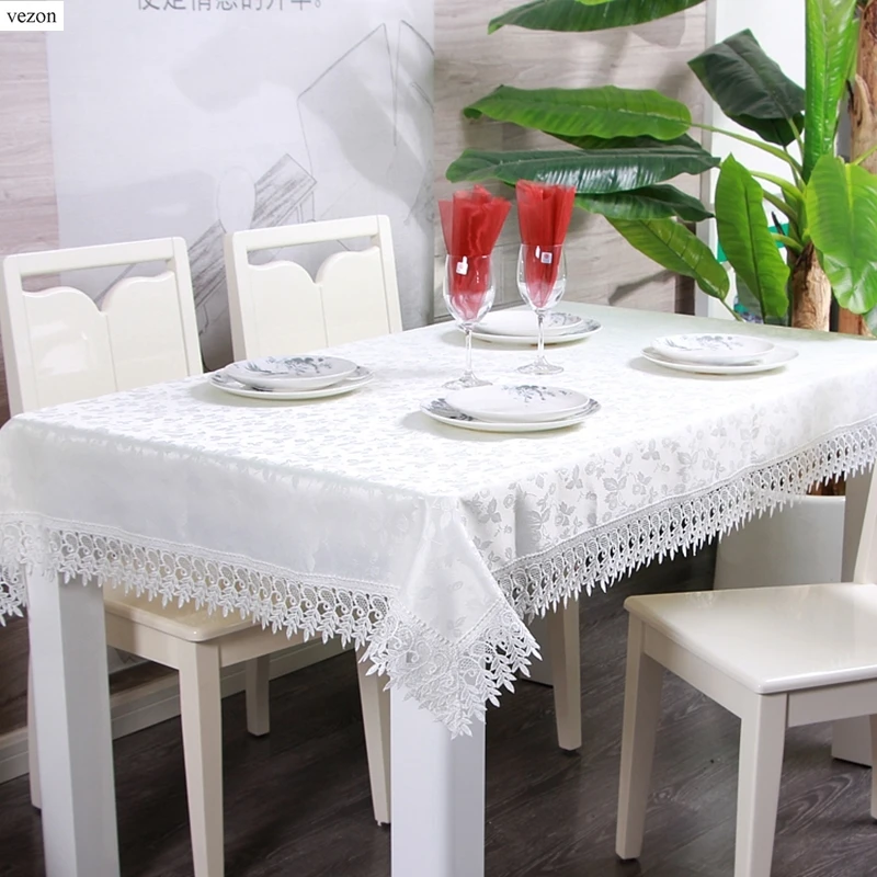 Vezon Европейская кружевная жаккардовая скатерть Свадебный декор домашняя белая