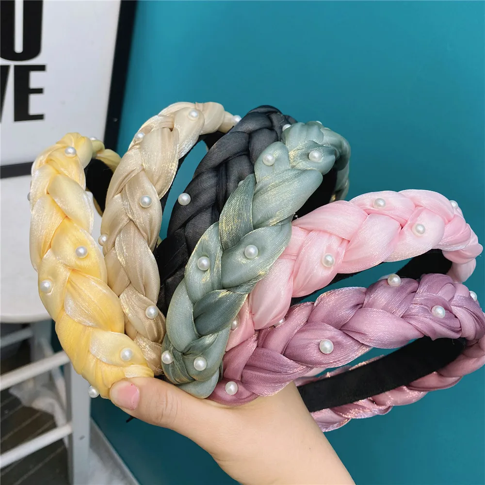 Женская косичка для волос однотонная повязка на голову с перехлёстом аксессуар