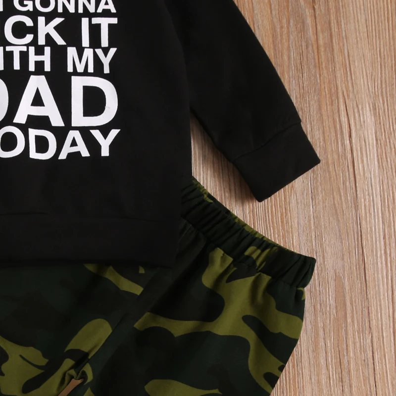 

Lioraitiin 1-5Years Newborn Infant Children's 2Pcs Crew Neck Long Sleeve Lettered Printed Top Kid's Camouflage Elastic Trousers