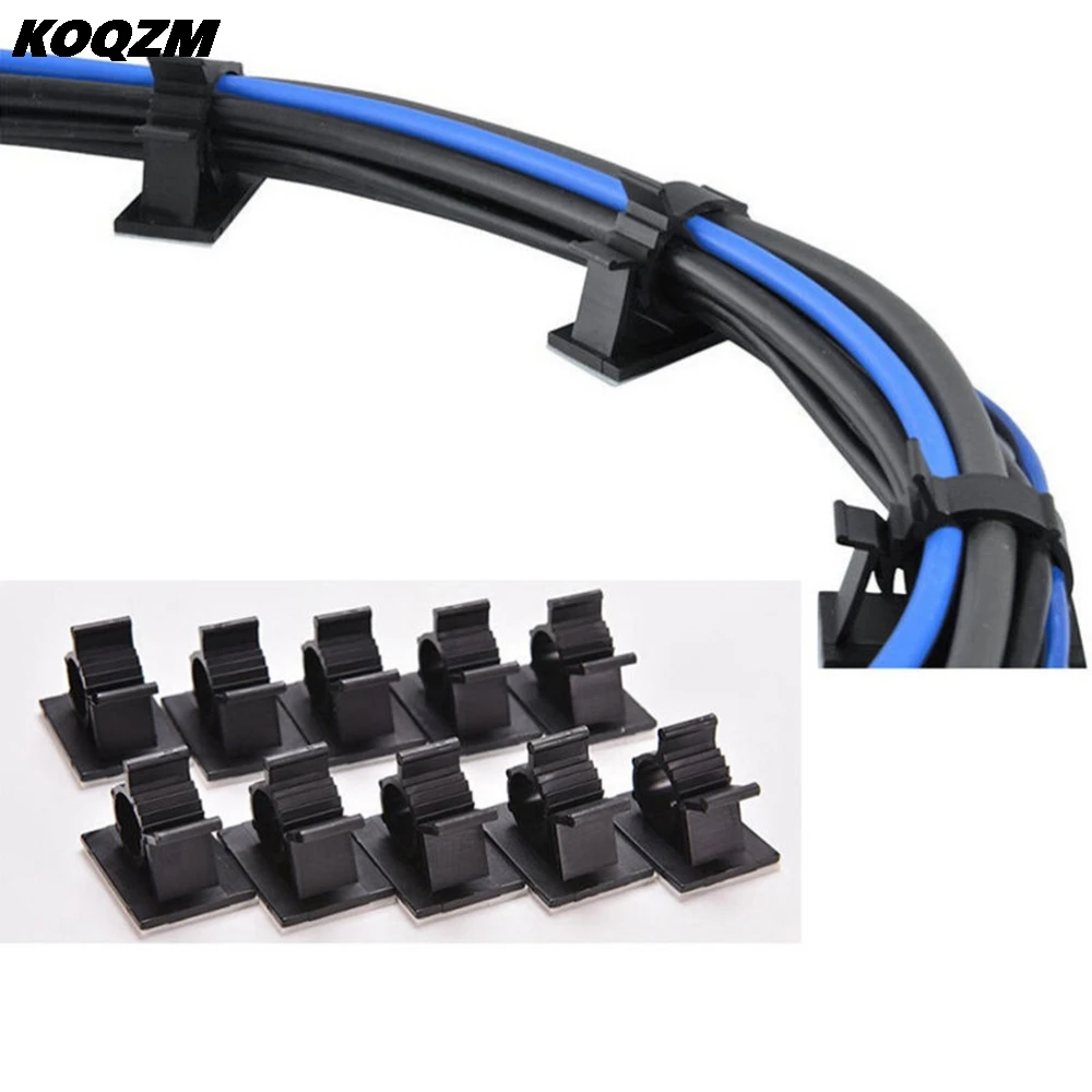 

10pcs/lot 16mm Black Adhesive Backed Nylon Wire Adjustable Cable Clips Clamps Cable Winder wholesale New Arrival