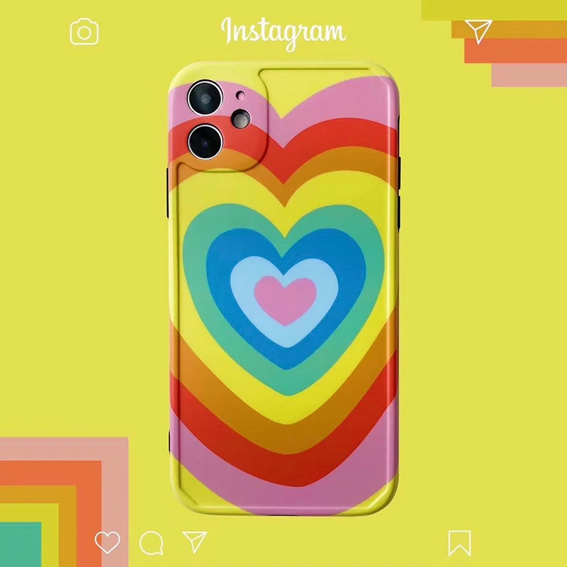 

Hot rainbow Heart shape Love soft silicon phone case for apple iphone 11 Pro SE 2020 X XS MAX 7 8 plus cute Photo frame cover
