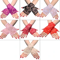 women summer hollow out floral lace fingerless gloves uv sun protection driving wedding bridal short half finger mittens