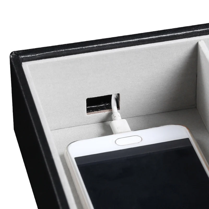 

Valet Tray Dresser Organizer with Lid for Men and Women, 6 Slot Valet Tray Leather Black Nightstand Organizer Jewelry Accessorie