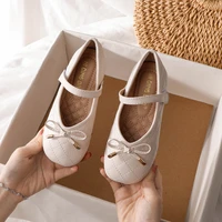 black round head soft bottom fashion single shoes female baby princess childrens shoes flat shoes with bow knot