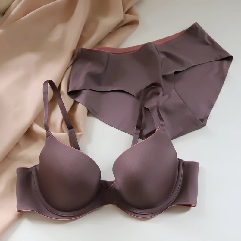 

Smooth seamless sexy lingerie sets women's suit gathered-side bra and briefs set with steel ring gathered large size bra set