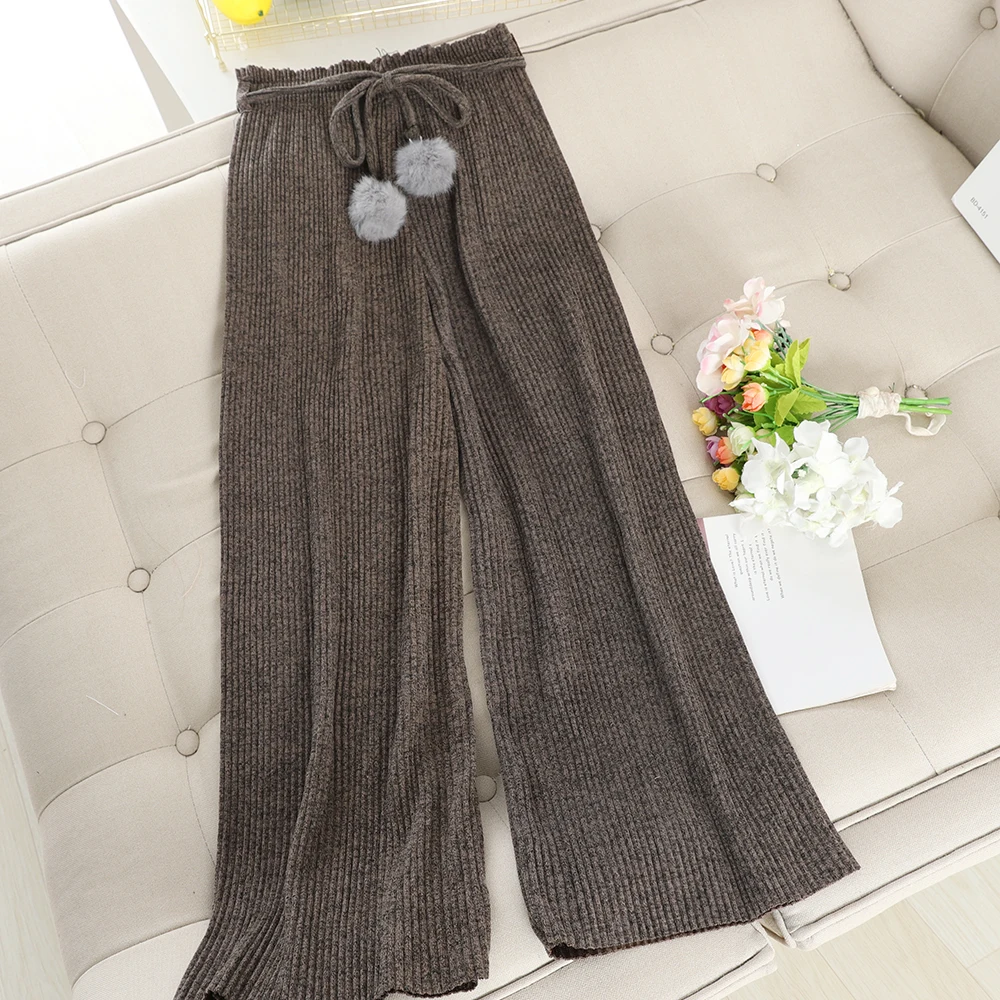 SINGRAIN зима осень для женщин шерстяные широкие ноги брюки мода эластичный пояс