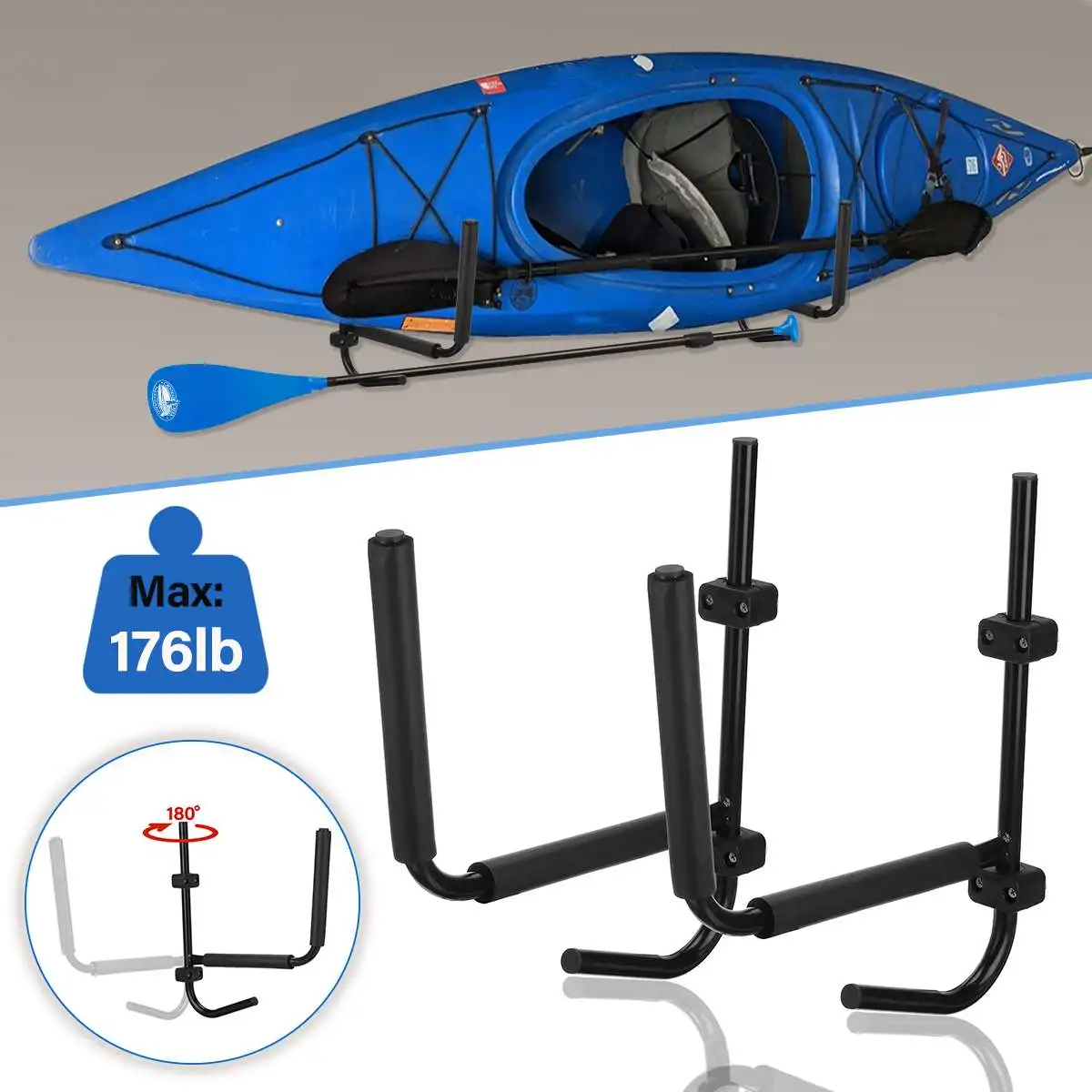 

Wall Mount Kayak Storage Rack Carbon Steel Surfboard Canoe Paddleboard Snowboard Skiboard Skiboard Heavy Duty Hooks Hangers