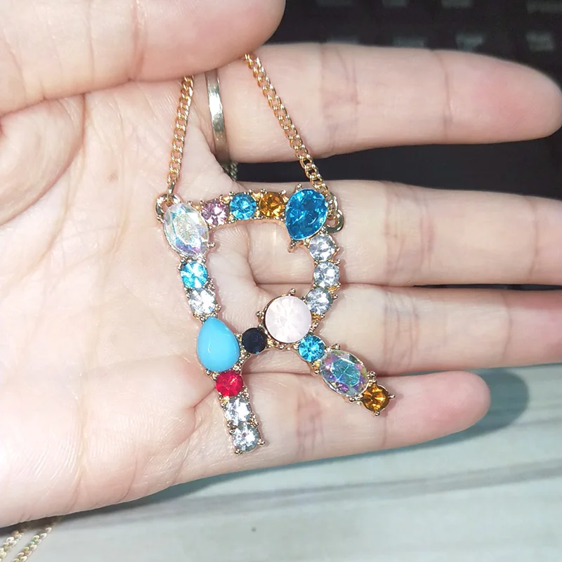 Золото Цвет Начальная Радуга CZ уникальное имя письмо ожерелье Имя ювелирные