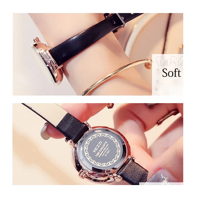 

KEZZI Brand Simple Women Leather Watches Fashion Crystal Small Quartz Watch Ladies Waterproof Wristwatch For Women Reloj Mujer