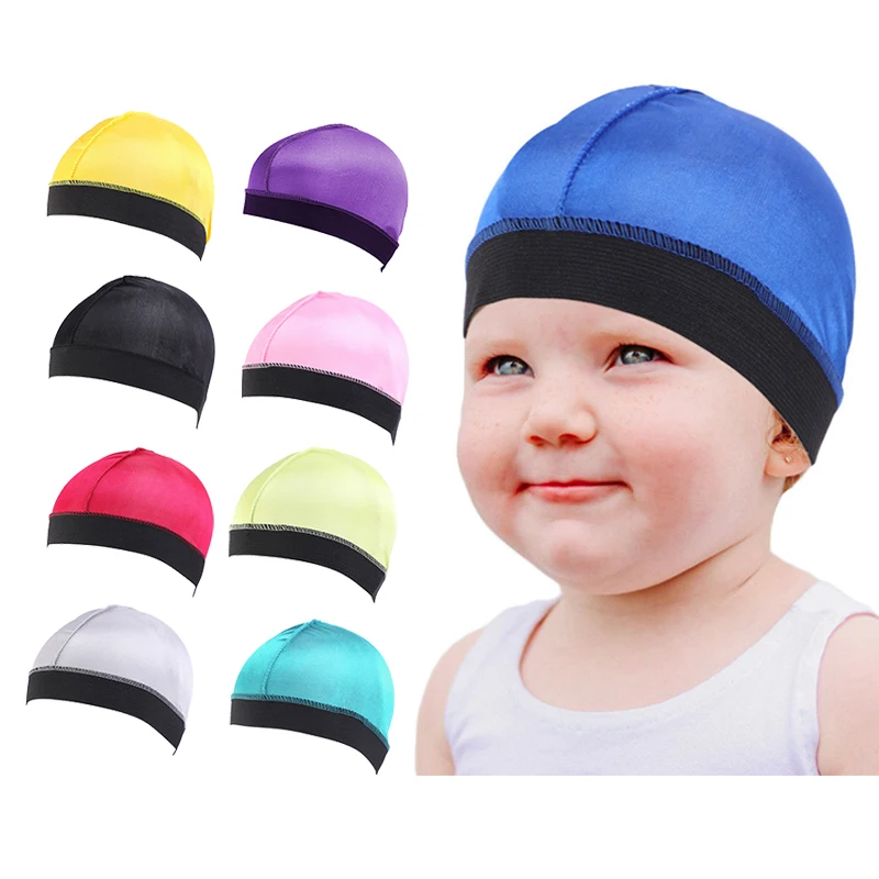 baby silky elastic band wave caps durag custom kids boy girl sleep cap hat turban dome wig hair care cap