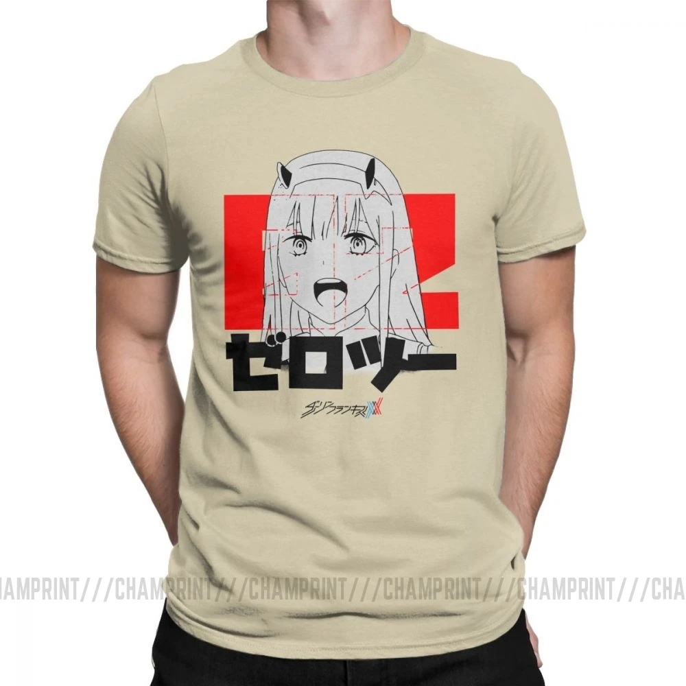Darling In The Franxx Zero Two аниме футболка "Манга" человек короткий рукав стильная футболка с круглым вырезом Топы из чистого хлопка Графические футболки - Цвет: Хаки