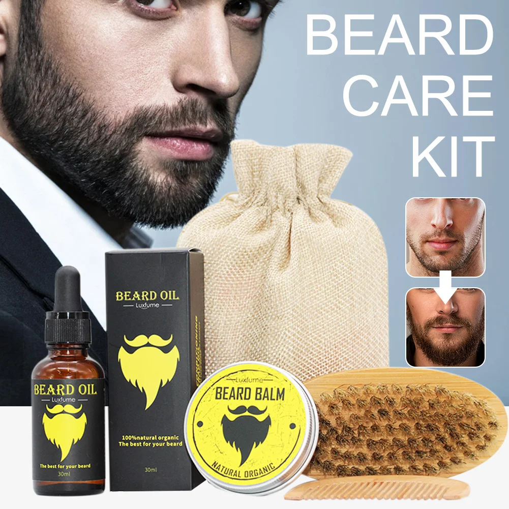 

1 set Men Beard Oil Kit Bread Oil Balm Beard Shaping Mustache Growing Brush Grooming Styling for Groomed Beard Growth Care Kit