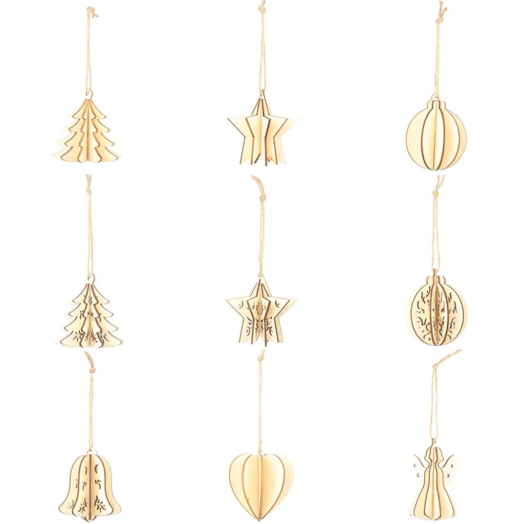 Деревянная подвеска DIY 3D Рождественская вешалка для новогодней елки интерьерное