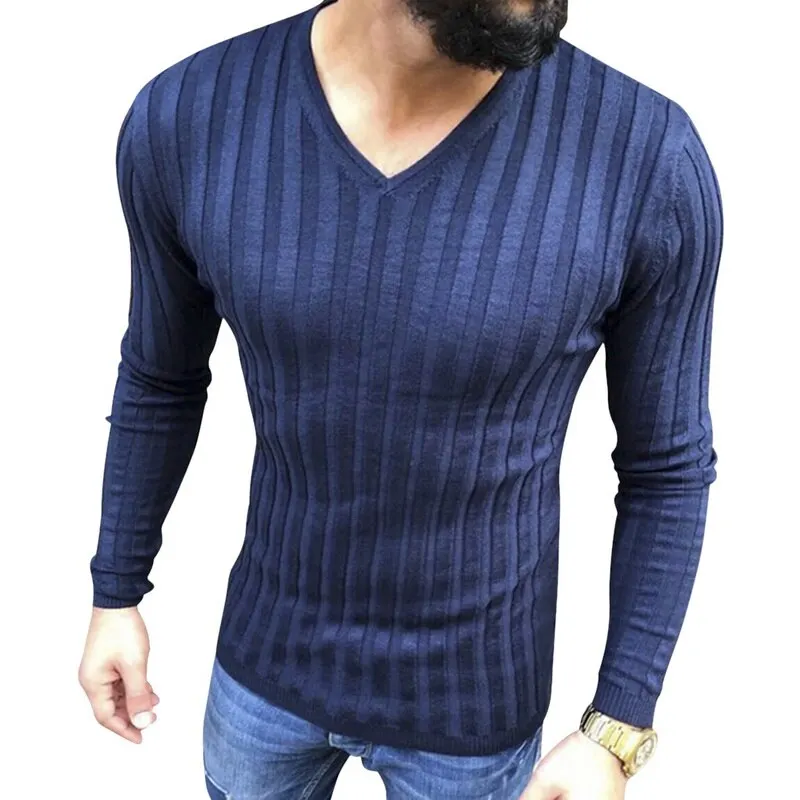 CALOFE 2019 модная эластичная Мужская футболка с v образным вырезом и длинным рукавом